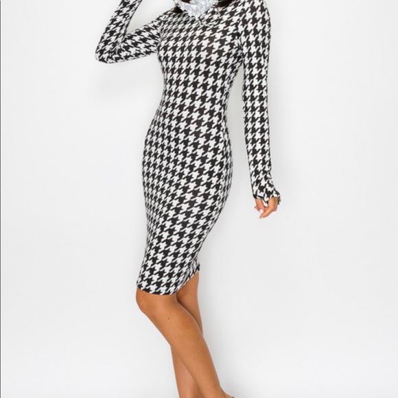 🔥SALE🔥Houndstooth Dress With Collar Face Mask - Picture 3 of 7